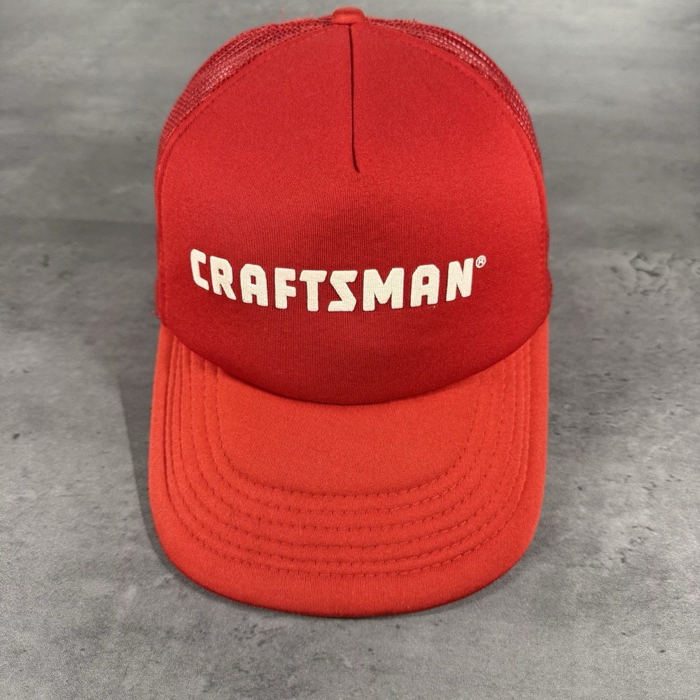 Vintage 80s 90s Craftsman Tools Snapback‎ Hat Red USA Nylon Trucker Cap Sears
